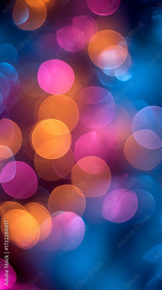 Poster captivating abstract background featuring vibrant bokeh lights in shades of pink, orange, and blue, 