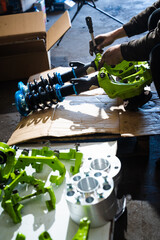 The rear subframe is reinforced and aligned for solid differential mounting and improved chassis rigidity during high-angle drift sessions. Rear Subframe Installation for Drift car project.