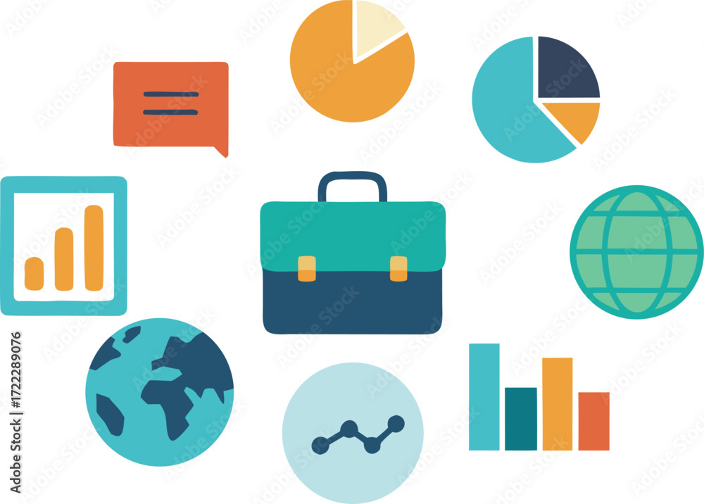 Poster global business icons set vector illustration for scalable eps graphics isolated on transparent back