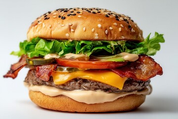 Close up of a Delicious Beef Burger With Bacon