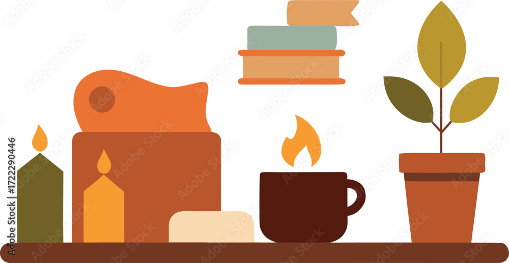Poster cozy fall home shelf icons set vector illustration scalable eps decorative elements isolated on tran