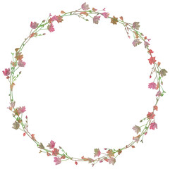 Isolated vector illustration. Round floral decor or frame. Wreath of wild flowers. Gillyflower or carnation. Matthiola bicornis. Clove blossom.