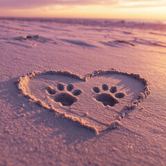 Thin Heart Outline Drawn with Stick in Smooth Beige Sand with Minimalist Romantic Texture – perfect for wedding wall prints