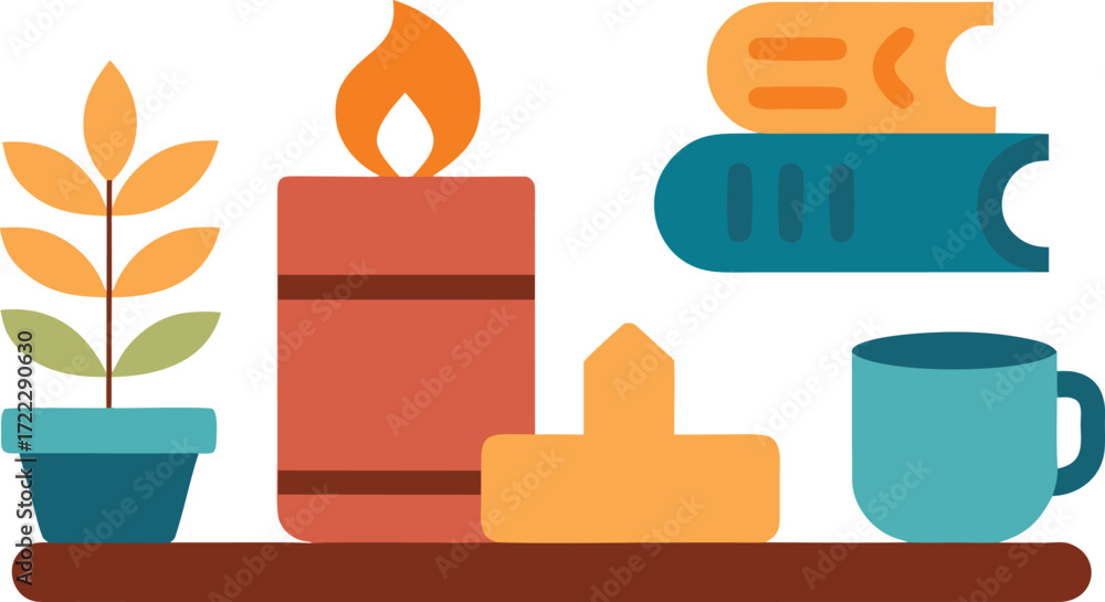 Poster cozy fall home icons vector illustration scalable eps set for decor and design isolated on transpare