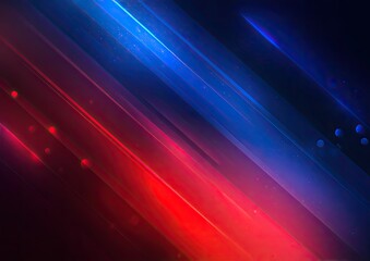 Diagonal streaks of vibrant red and blue light, intersecting and glowing against a dark background.  Small particles and highlights add texture