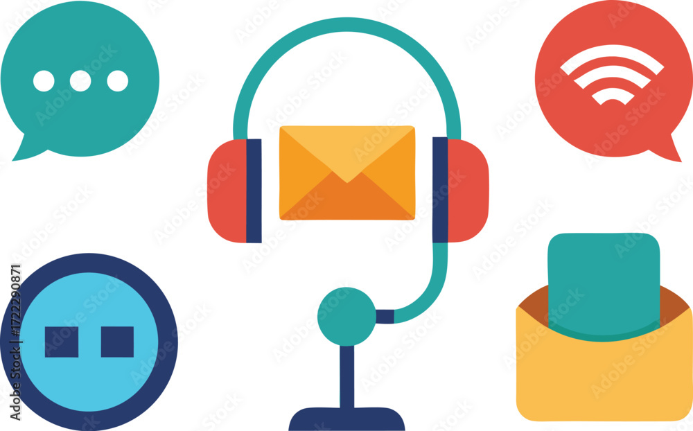 Poster collection of modern communication icons microphone phone chat wifi and email for vector eps files i
