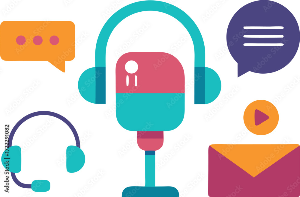 Poster set of communication icons featuring microphone headphones phone and message bubbles vector eps isol