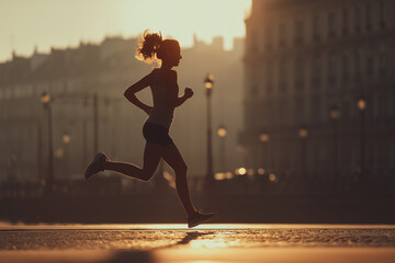 woman running in the city
