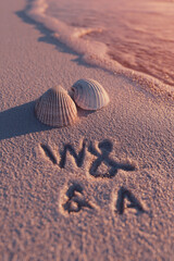 W and A Initials Etched into Pale Beige Sand with Clean Thin Grooves and Serene Romantic Glow – ideal for wedding wall prints