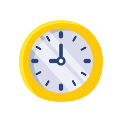 A yellowbordered analog clock with blue hour and minute hands at 9
