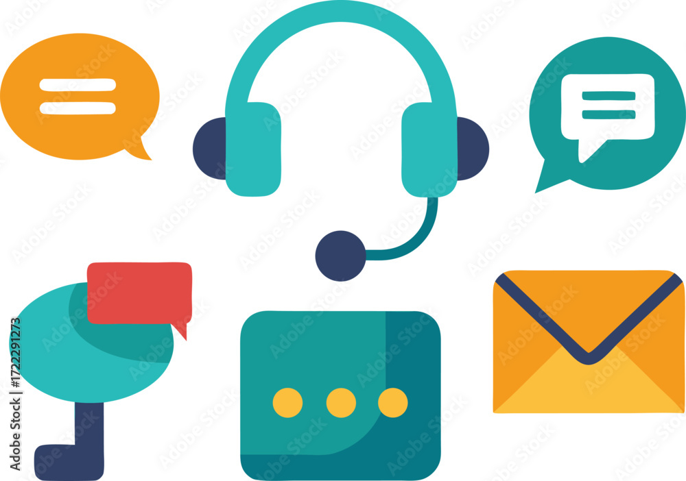 Poster set of communication and support icons vector graphics scalable eps for general use isolated on tran