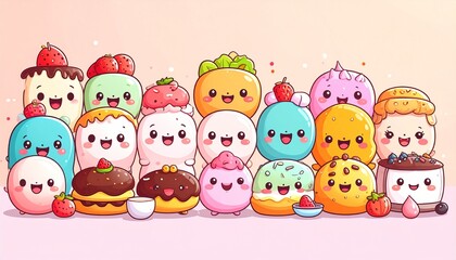 Obraz premium Playful Kawaii Food Characters