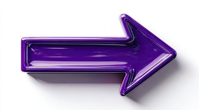 Glossy purple arrow pointing right, 3D render
