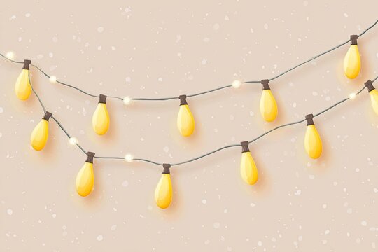 Warm yellow string lights against a light beige background