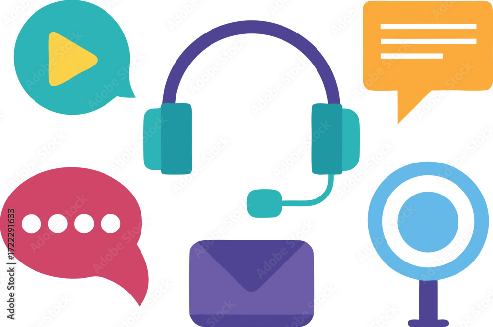 Poster set of communication icons vector eps scalable illustration for digital media isolated on transparen