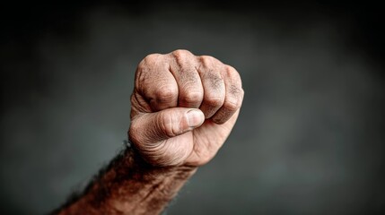 Strong clenched fist of older man symbolizing resilience power and determination