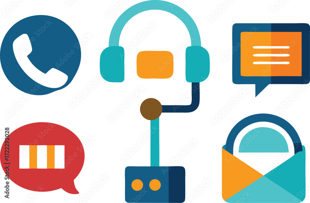 Poster set of communication and support icons vector illustration for web and mobile applications isolated 