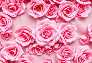 Fototapeta premium Soft pink rose fabric, delicate floral pattern, textured background, craft, pattern
