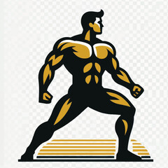 Muscular bodybuilder in a dynamic pose showcasing strength and fitness.