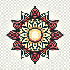 Ornate Mandala Design with Red and Yellow Hues.