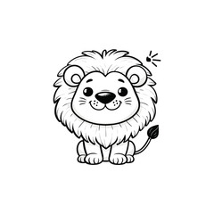 Obraz premium Cute cartoon lion character sitting and smiling joyfully