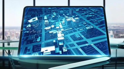 Digital city map displayed on a tablet - Powered by Adobe