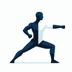 Stylized male figure in dynamic martial arts pose demonstrating strength.