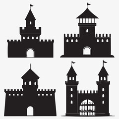 Obraz premium A vector illustration of a cartoon medieval castle with towers, a flag, and a fantastical, fairytale building