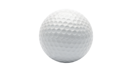 A single white golf ball with dimples, isolated on a transparent background, representing the sport of golf and its equipment