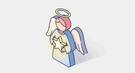 Fototapeta premium Christmas icon vector isometric angel holding star illustration for christmas holiday season vector art design element concept