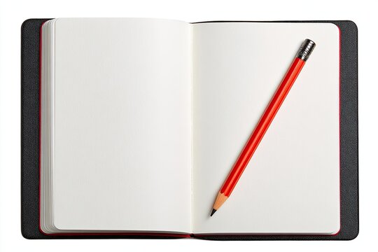 Open blank notebook with red pencil