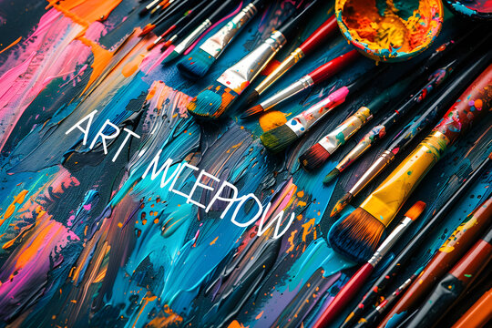 Vibrant and Creative Art Wrkshop Flyer with Paint Tols and Abstract Background