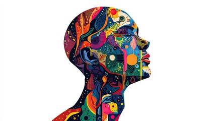 Colorful abstract profile of a head and neck
