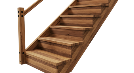 Wooden staircase isolated on transparent background
