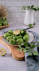 Fresh Feijoa Fruit Display on a Rustic Surface