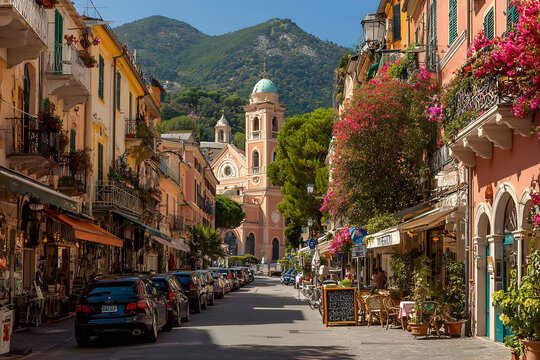 Rapallo, Italy - 03 27 2013: View of the streets of a resort town Rapallo.