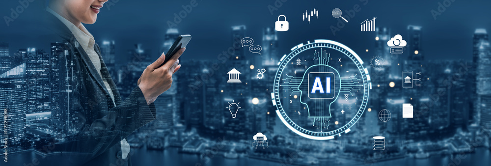 Poster the role of ai in fintech and modern business. a concept of using artificial intelligence for bankin