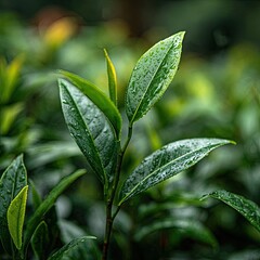 Closeup Of Fresh Tea Leaves In A Garden