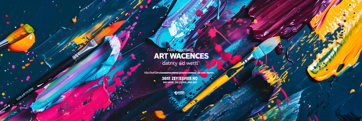 Vibrant and Creative Art Wrkshop Flyer with Paint Tols and Abstract Background