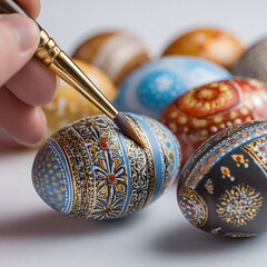 A set of beautifully hand-painted Easter eggs, with vibrant colors and intricate patterns, representing the creative and festive side of Easter celebrations.