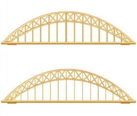 Obraz premium Two golden arch bridges, side-by-side, on a white background. Detailed structural support is visible