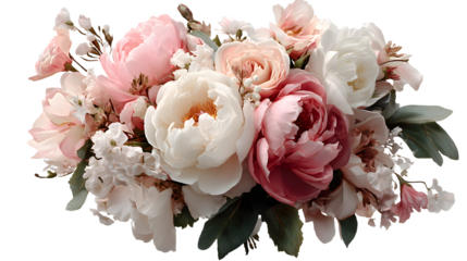 Pastel floral arrangement isolated on transparent background