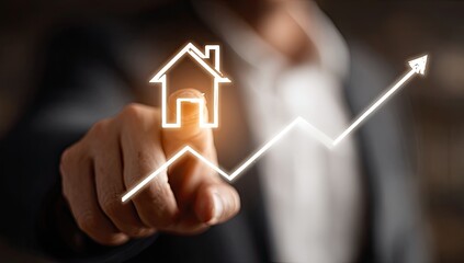 Hand points to a rising graph with a house graphic