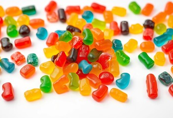 Assorted colorful gummy candies arranged artfully on white background,  design element,  vector art
