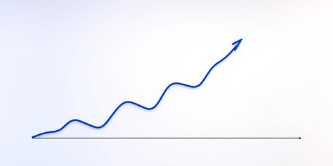 Ascending blue line chart on white background,  infographic,  trajectory