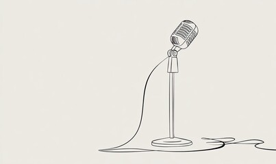 Simple line drawing of a vintage microphone on a stand
