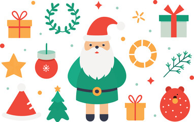 Festive christmas collection vector graphic with santa claus and reindeer elements vector