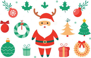Festive santa reindeer christmas vector illustration with ornaments and gifts for holiday design vector