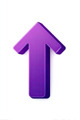 A vibrant purple upward-pointing arrow, 3D rendered and isolated against a plain white background.  The arrow has a slightly glossy, textured surface