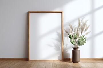 Blank framed art on a light beige wall